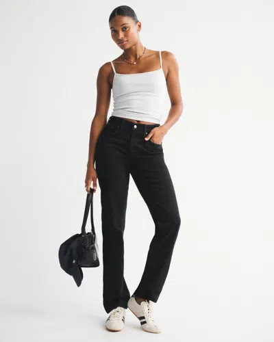 Abercrombie & Fitch Curve Love Mid Rise 90s Straight Jean In Black