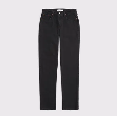 Abercrombie & Fitch Curve Love Mid Rise 90s Straight Jean In Black