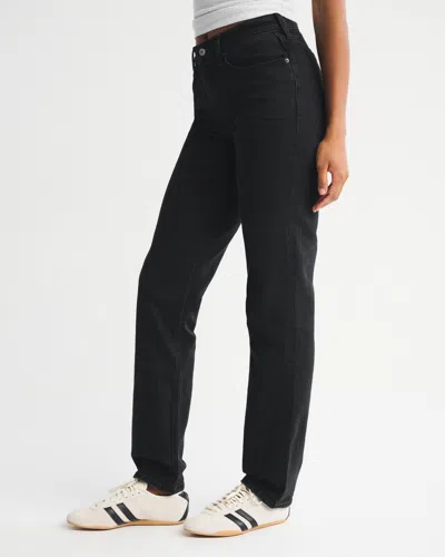 Abercrombie & Fitch Curve Love Mid Rise 90s Straight Jean In Black