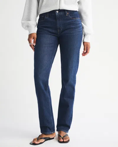 Abercrombie & Fitch Curve Love Mid Rise 90s Straight Jean In Blue
