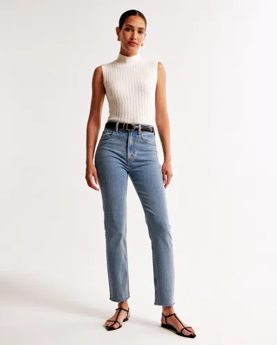Abercrombie & Fitch Ultra High Rise Ankle Straight Jean In Blue