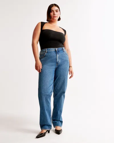 Abercrombie & Fitch Curve Love Ultra High Rise 90s Straight Jean In Blue