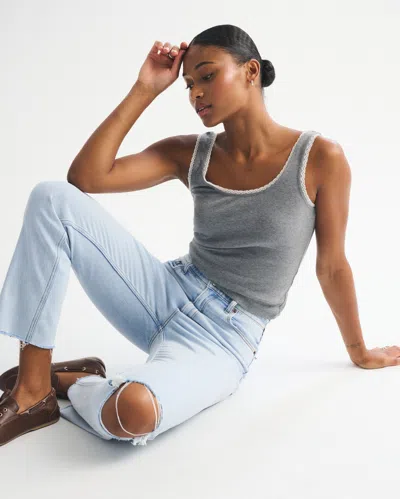 Abercrombie & Fitch Curve Love Ultra High Rise Ankle Straight Jean In Blue