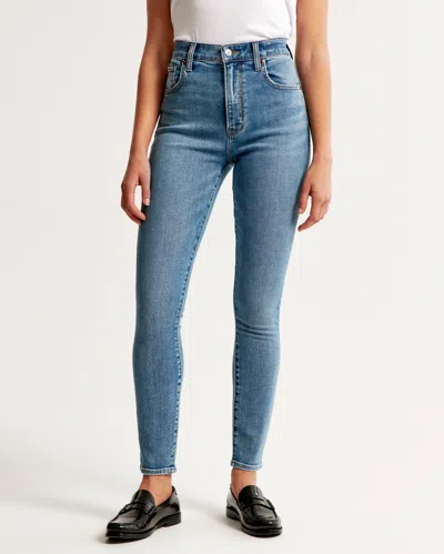 Abercrombie & Fitch High Rise Super Skinny Ankle Jean In Blue
