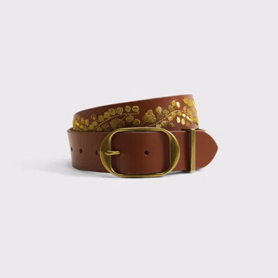Abercrombie & Fitch Embroidered Leather Belt In Brown