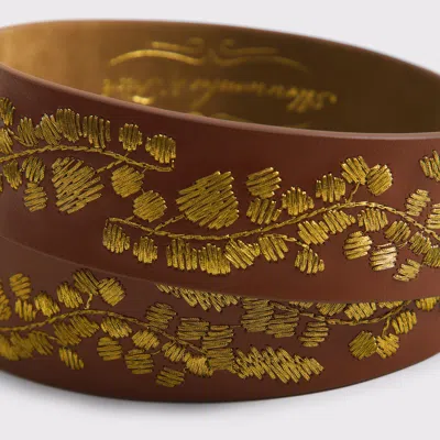 Abercrombie & Fitch Embroidered Leather Belt In Brown