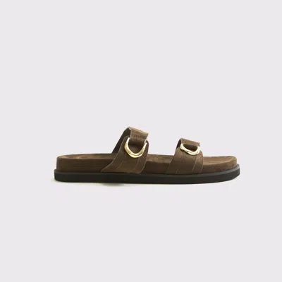 Abercrombie & Fitch Vegan Suede Double-strap Hardware Sandals In Brown
