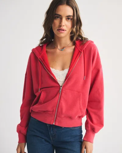 Abercrombie & Fitch Sunday Hooded Full-zip In Red