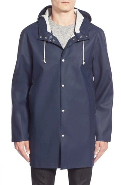 Shop Stutterheim Stockholm Waterproof Hooded Raincoat In Navy