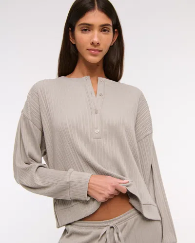 Abercrombie & Fitch Lounge Wide Rib Henley Sweatshirt In Neutral