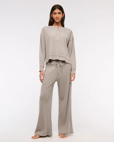 Abercrombie & Fitch Lounge Wide Rib Henley Sweatshirt In Neutral