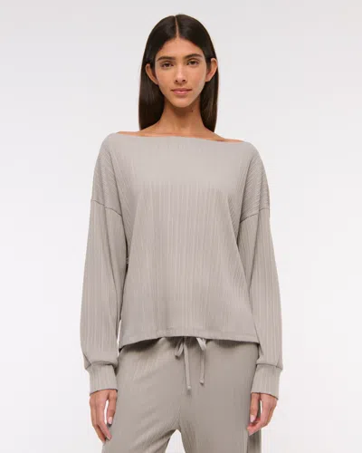 Abercrombie & Fitch Long-sleeve Lounge Wide Rib Slash Top In Neutral