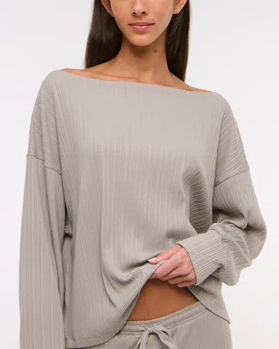 Abercrombie & Fitch Long-sleeve Lounge Wide Rib Slash Top In Neutral