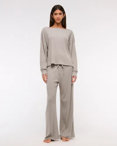 Abercrombie & Fitch Long-sleeve Lounge Wide Rib Slash Top In Neutral