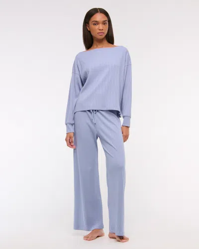 Abercrombie & Fitch Long-sleeve Lounge Wide Rib Slash Top In Blue