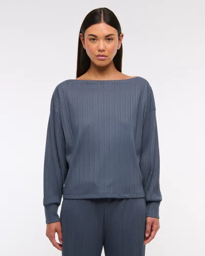 Abercrombie & Fitch Long-sleeve Lounge Wide Rib Slash Top In Gray