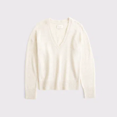 Abercrombie & Fitch Merino Wool-blend Plunge Sweater In Neutral