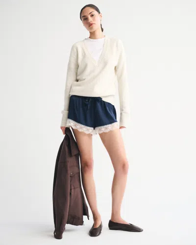 Abercrombie & Fitch Merino Wool-blend Plunge Sweater In Neutral