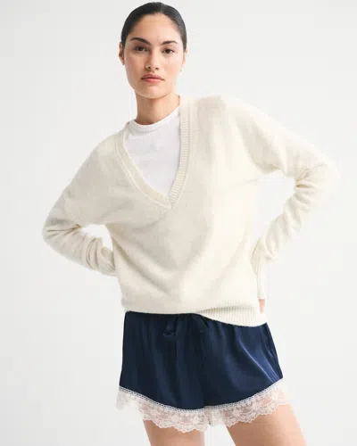 Abercrombie & Fitch Merino Wool-blend Plunge Sweater In Neutral