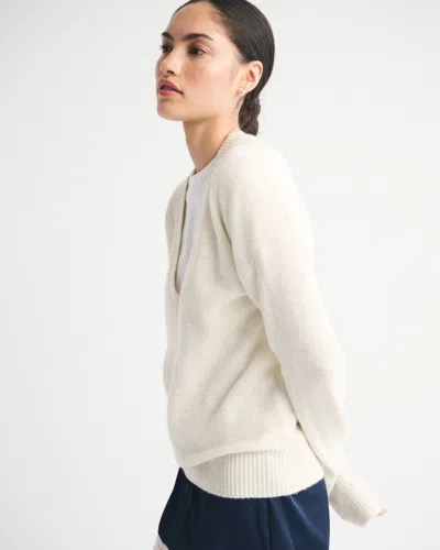 Abercrombie & Fitch Merino Wool-blend Plunge Sweater In Neutral