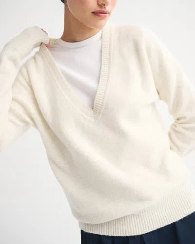 Abercrombie & Fitch Merino Wool-blend Plunge Sweater In Neutral