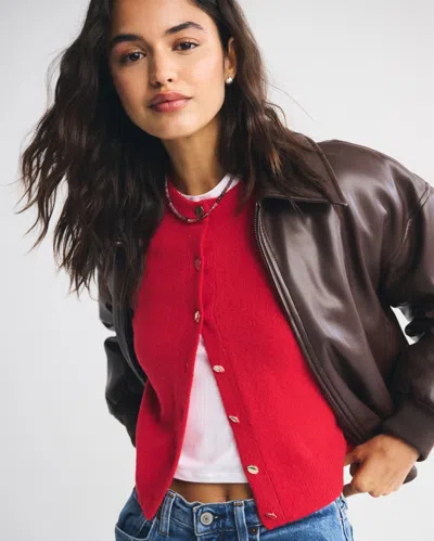 Abercrombie & Fitch Shrunken Crew Cardigan In Neutral