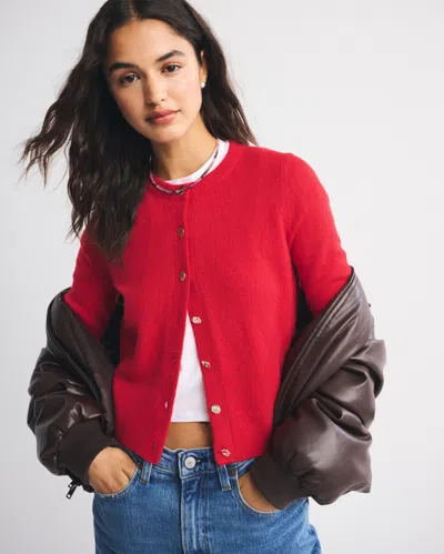 Abercrombie & Fitch Shrunken Crew Cardigan In Neutral