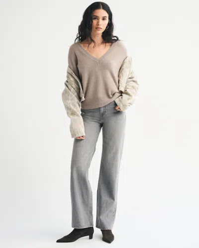 Abercrombie & Fitch Merino Wool-blend Plunge Sweater In Brown