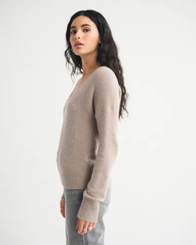 Abercrombie & Fitch Merino Wool-blend Plunge Sweater In Brown
