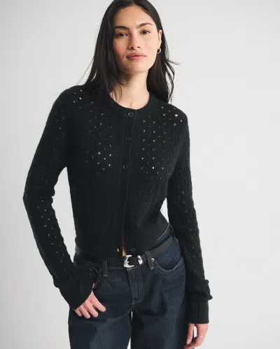 Abercrombie & Fitch Shrunken Pointelle Crew Cardigan In Black