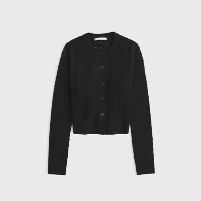 Abercrombie & Fitch Shrunken Pointelle Crew Cardigan In Black