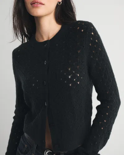 Abercrombie & Fitch Shrunken Pointelle Crew Cardigan In Black