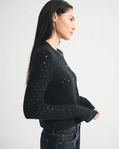 Abercrombie & Fitch Shrunken Pointelle Crew Cardigan In Black