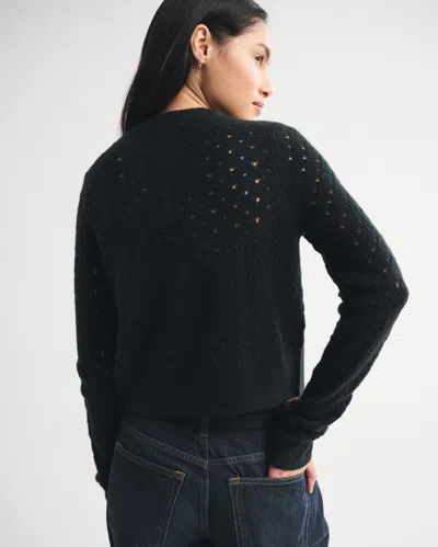 Abercrombie & Fitch Shrunken Pointelle Crew Cardigan In Black