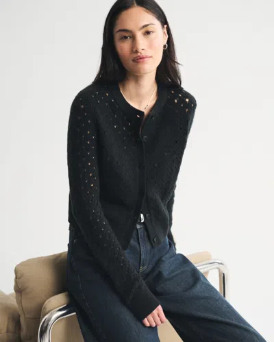 Abercrombie & Fitch Shrunken Pointelle Crew Cardigan In Black