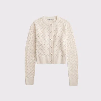Abercrombie & Fitch Shrunken Pointelle Crew Cardigan In White