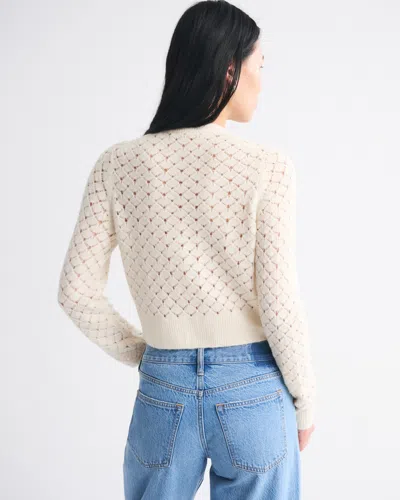 Abercrombie & Fitch Shrunken Pointelle Crew Cardigan In White