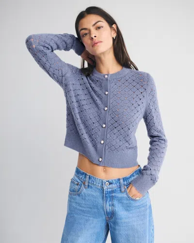 Abercrombie & Fitch Shrunken Pointelle Crew Cardigan In Blue