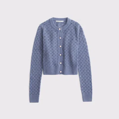 Abercrombie & Fitch Shrunken Pointelle Crew Cardigan In Blue