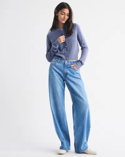 Abercrombie & Fitch Shrunken Pointelle Crew Cardigan In Blue