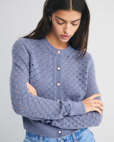 Abercrombie & Fitch Shrunken Pointelle Crew Cardigan In Blue