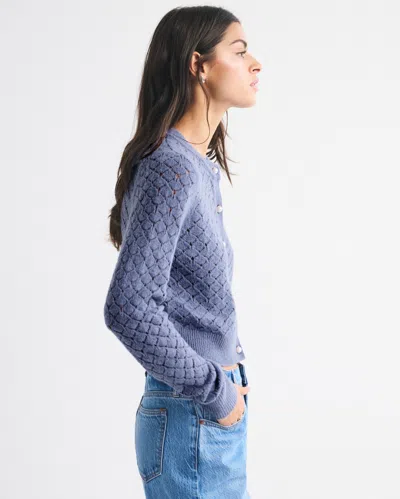Abercrombie & Fitch Shrunken Pointelle Crew Cardigan In Blue