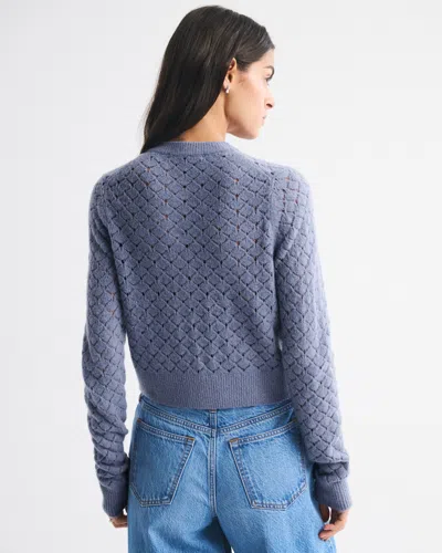 Abercrombie & Fitch Shrunken Pointelle Crew Cardigan In Blue