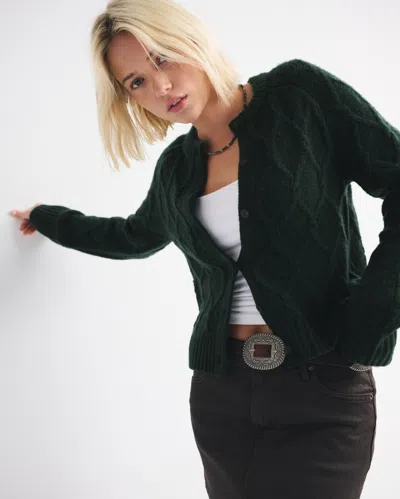 Abercrombie & Fitch Cable-knit Crew Cardigan In Green