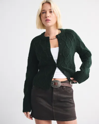 Abercrombie & Fitch Cable-knit Crew Cardigan In Green