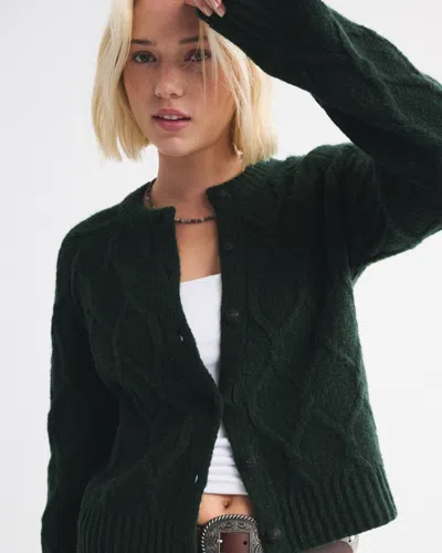 Abercrombie & Fitch Cable-knit Crew Cardigan In Green