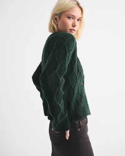 Abercrombie & Fitch Cable-knit Crew Cardigan In Green