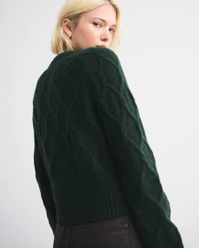 Abercrombie & Fitch Cable-knit Crew Cardigan In Green