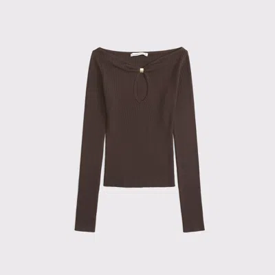 Abercrombie & Fitch Hardware Keyhole Long-sleeve Sweater Top In Neutral