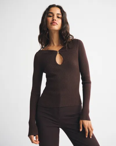 Abercrombie & Fitch Hardware Keyhole Long-sleeve Sweater Top In Neutral